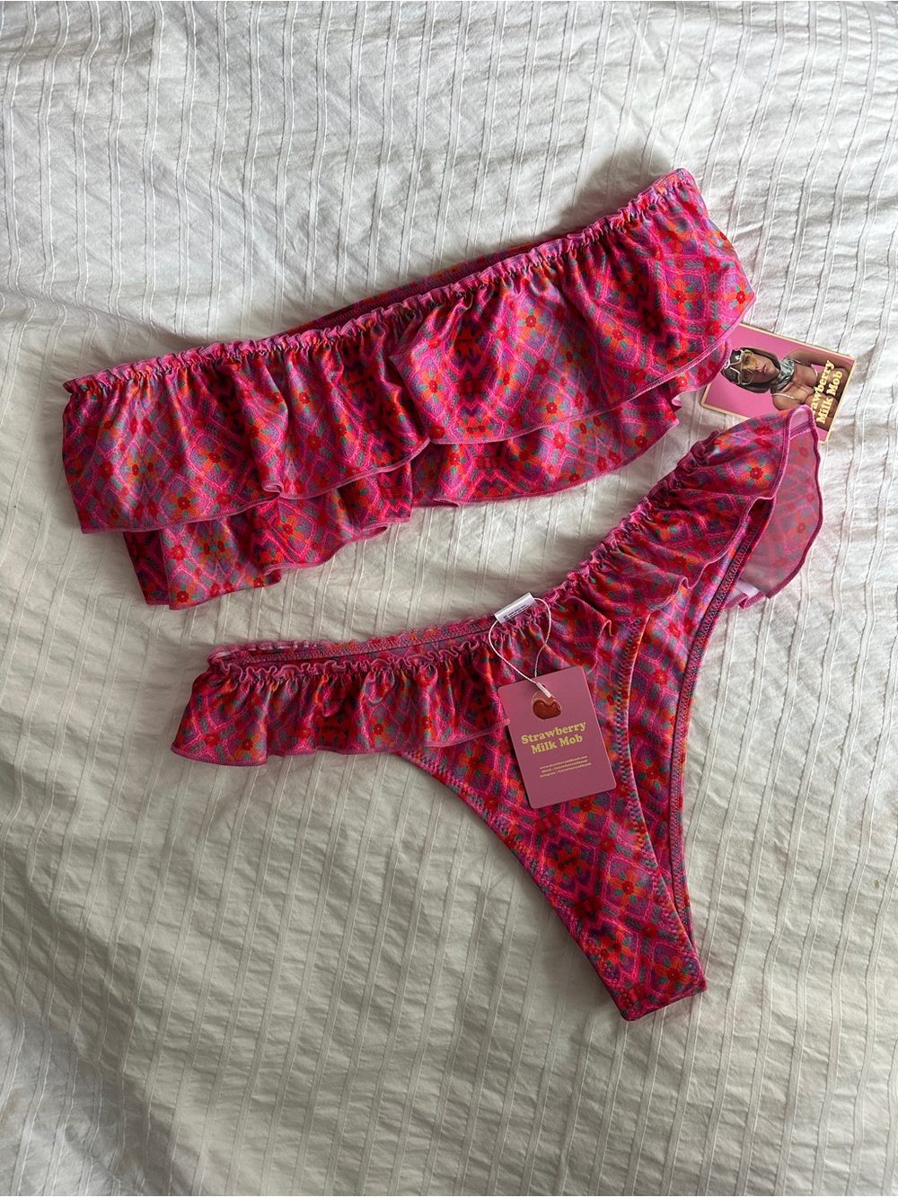 Strawberry Milk Mob Sorella Pink Ruffle Bandeau Bikini